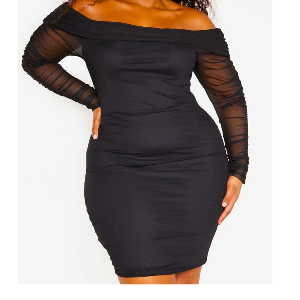 Ruched Black Midi Dress